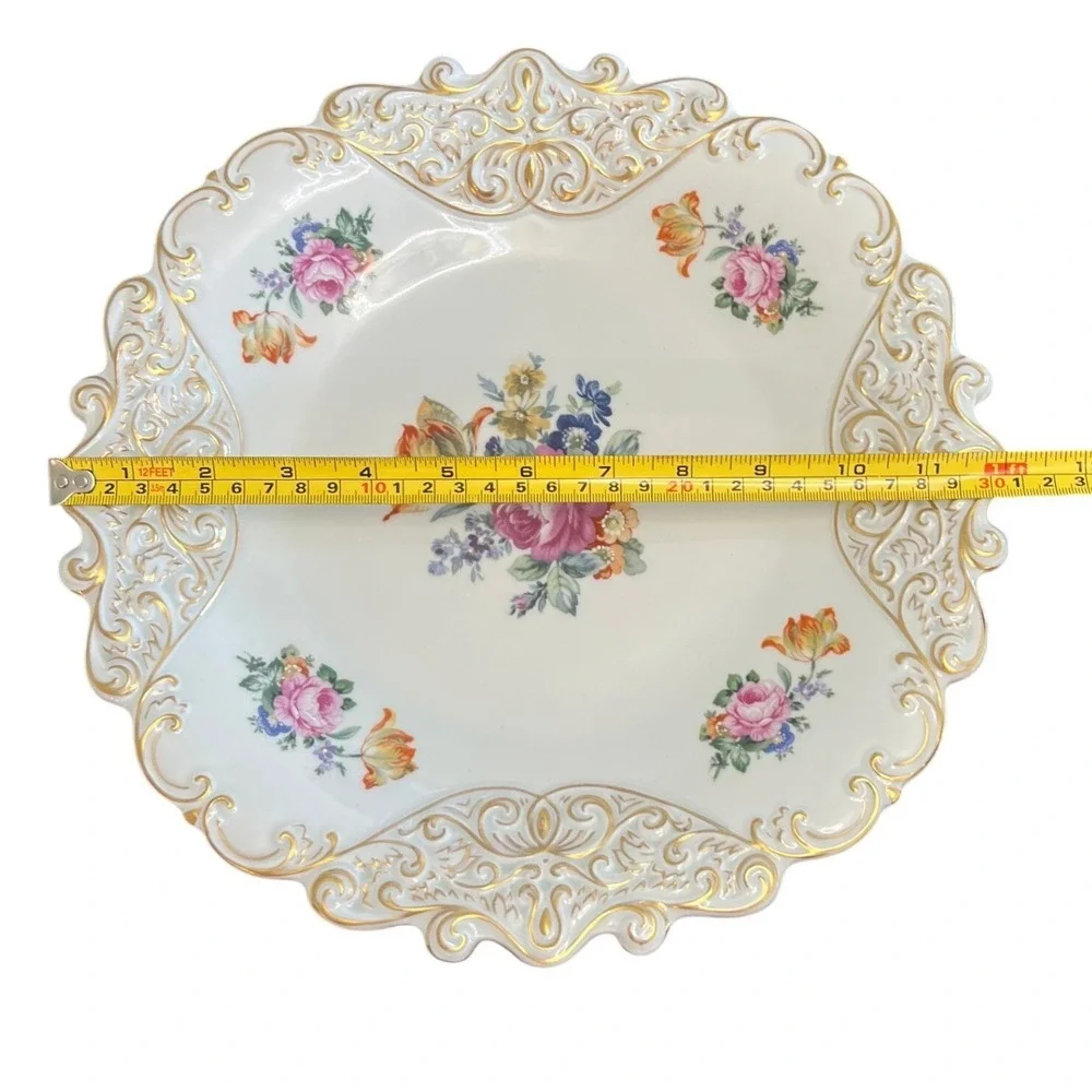 JLMenau Graf Von Henneberg Porcelain Floral Serving Plate Hand Enameled Germany